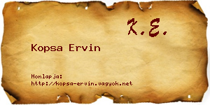 Kopsa Ervin névjegykártya